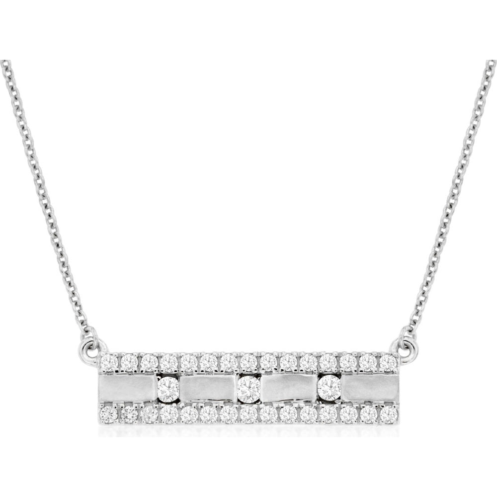 14K White Gold Geometric Diamond Bar Necklace with Round Cut Diamonds - 0.32 Carat Total Diamond Weight - Royal Jewelry