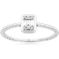 14K White Gold Geometric Diamond Cluster Ring with Beaded Shank and Baguette Accents - 0.10 Carat Total Diamond Weight - Royal Jewelry
