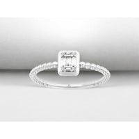 14K White Gold Geometric Diamond Cluster Ring with Beaded Shank and Baguette Accents - 0.10 Carat Total Diamond Weight - Royal Jewelry