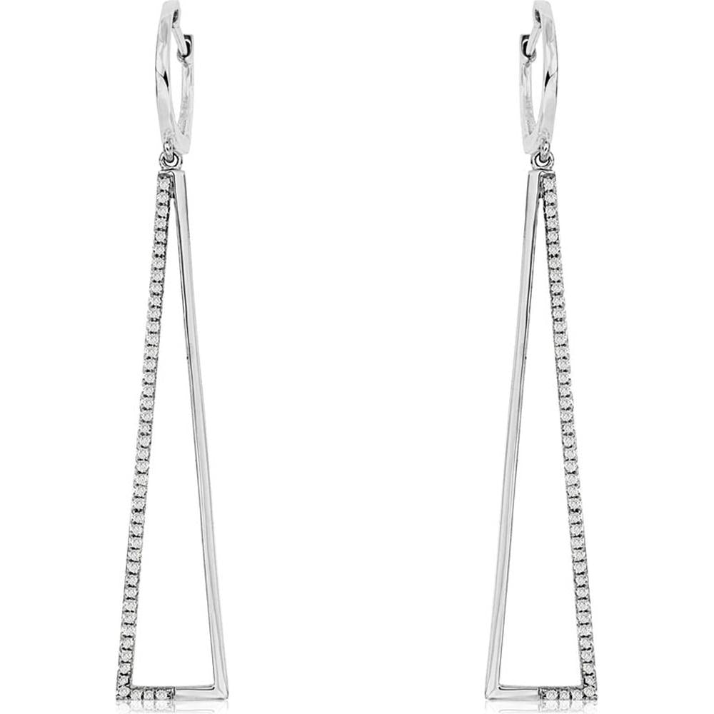 14K White Gold Geometric Diamond Drop Earrings with Pave-Set Round Diamonds - 0.33 Carat Total Diamond Weight - Royal Jewelry