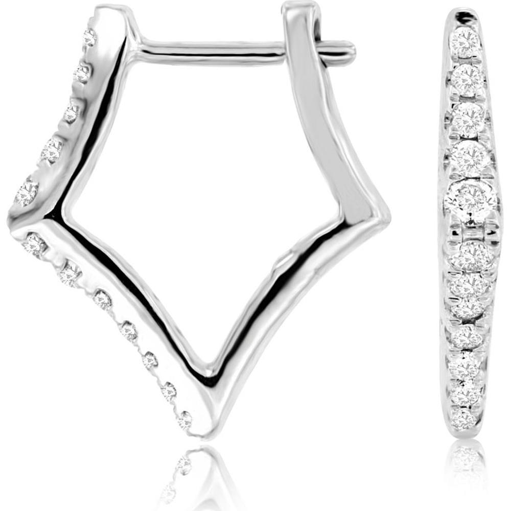 14K White Gold Geometric Diamond Drop Earrings with Round Diamonds - 0.30 Carat Total Diamond Weight - Royal Jewelry