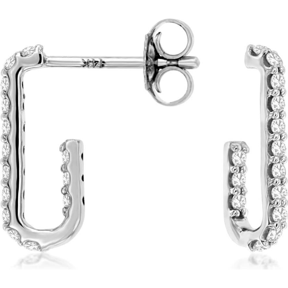 14K White Gold Geometric Diamond Earrings with Round Diamonds - 0.25 Carat Total Diamond Weight - Royal Jewelry