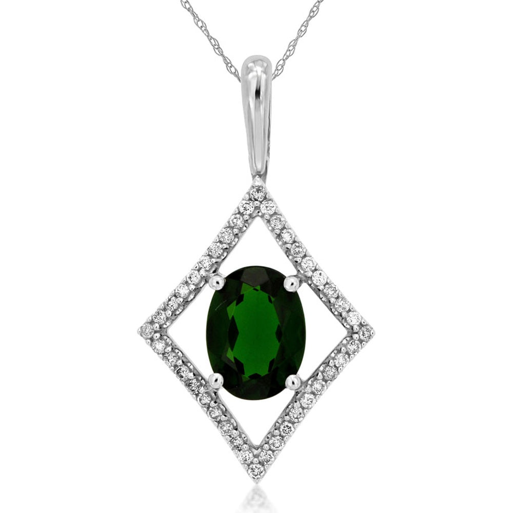14K White Gold Geometric Diamond-Framed Pendant with Oval Russalite - 1.30 Carat Russalite and 0.15 Carat Total Diamond Weight - Royal Jewelry