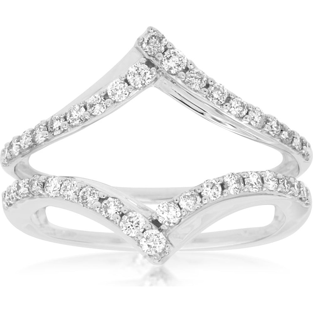14K White Gold Geometric Diamond Insert Ring with Contoured Prong-Set Round Diamonds - 0.50 Carat Total Diamond Weight - Royal Jewelry