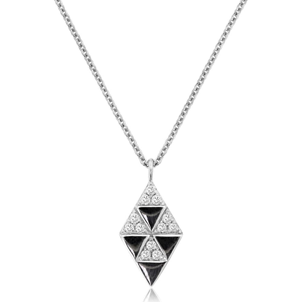 14K White Gold Geometric Diamond Pendant Necklace with Round Diamonds - 0.06 Carat Total Diamond Weight - Royal Jewelry