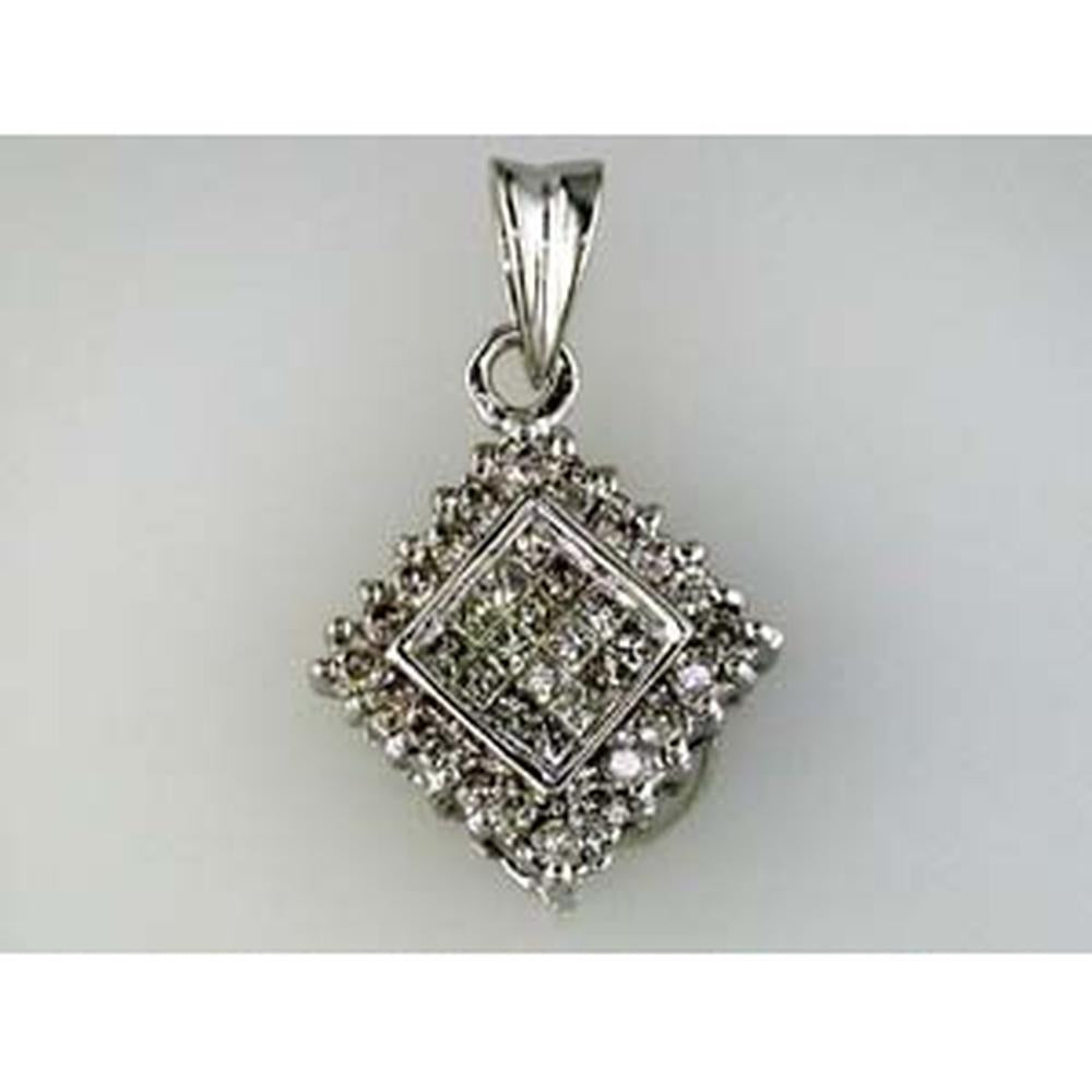 14K White Gold Geometric Diamond Pendant with Invisible Set Princess Cut and Halo Diamonds - 0.50 Carat Total Weight - Royal Jewelry