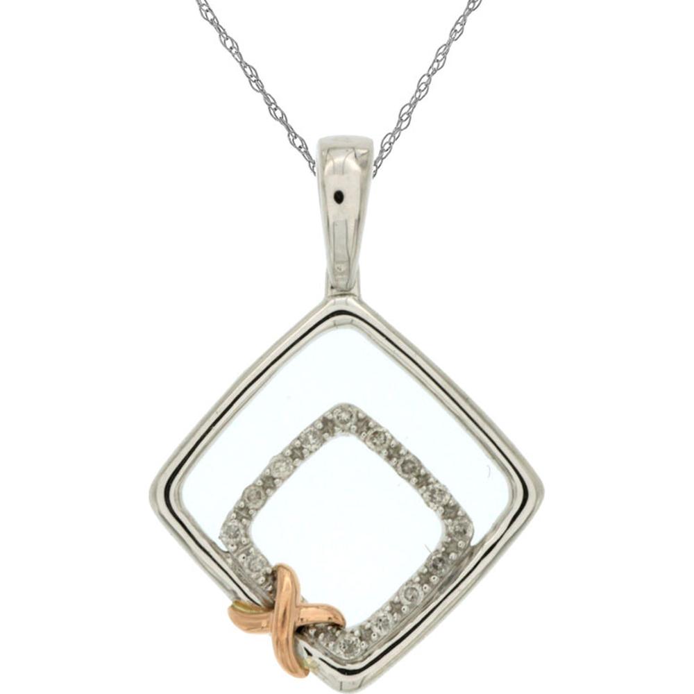 14K White Gold Geometric Diamond Pendant with Rose Gold Accent - 0.07 Carats Total Diamond Weight