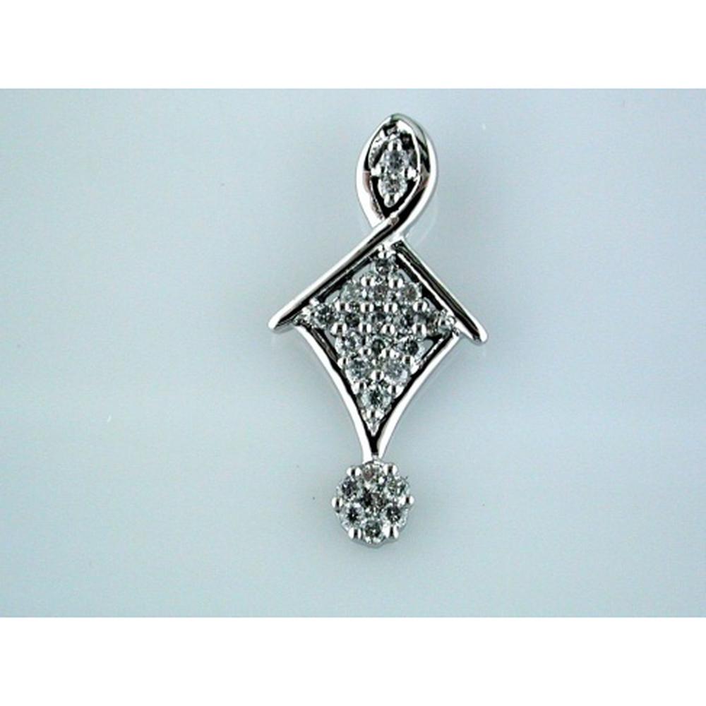14K White Gold Geometric Diamond Pendant with Round Brilliant Diamond Cluster and Floral Dangle Detail - 0.35 Carat Total Diamond Weight - Royal Jewelry
