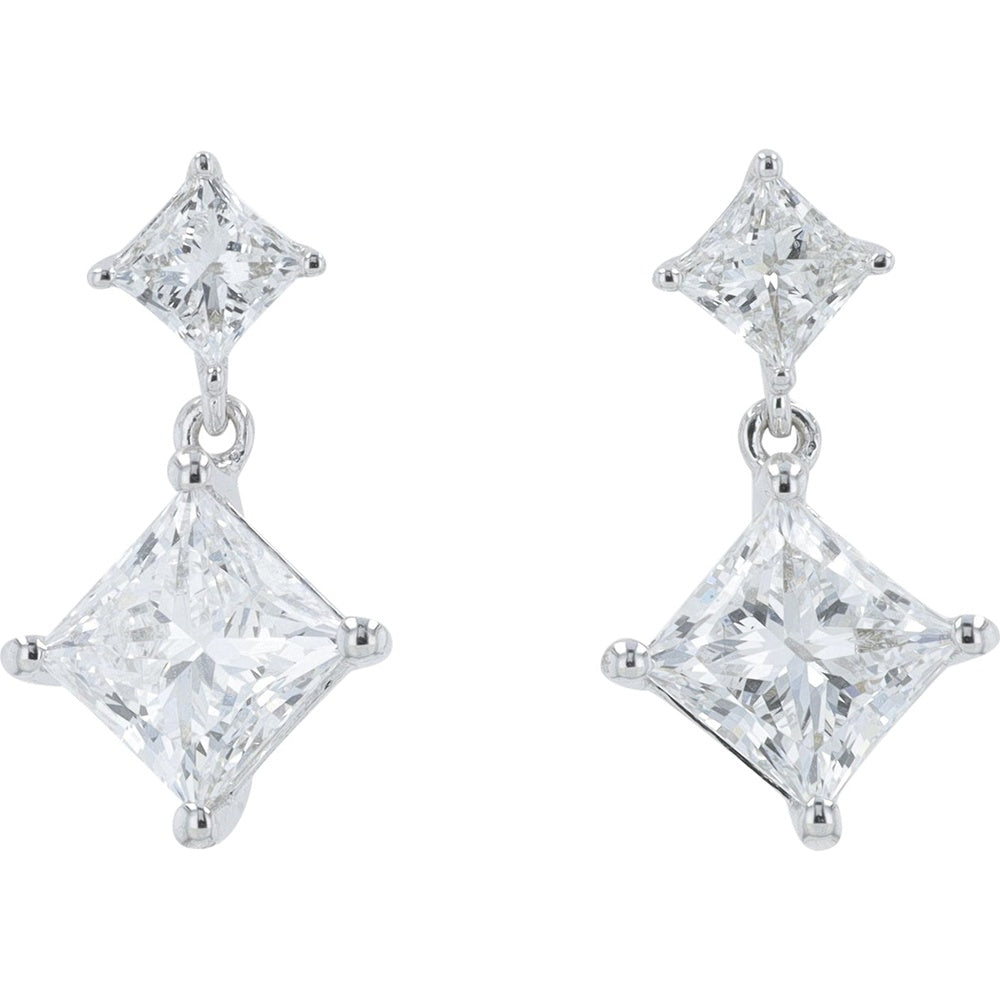 14K White Gold Geometric Drop Earrings with Four-Prong Set Square Lab Grown Diamonds - 2.25 Carat Total Diamond Weight