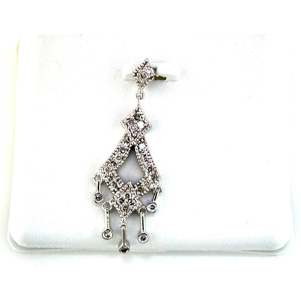 14K White Gold Geometric Drop Earrings with Round Diamonds - 0.25 Carat Total Diamond Weight - Royal Jewelry