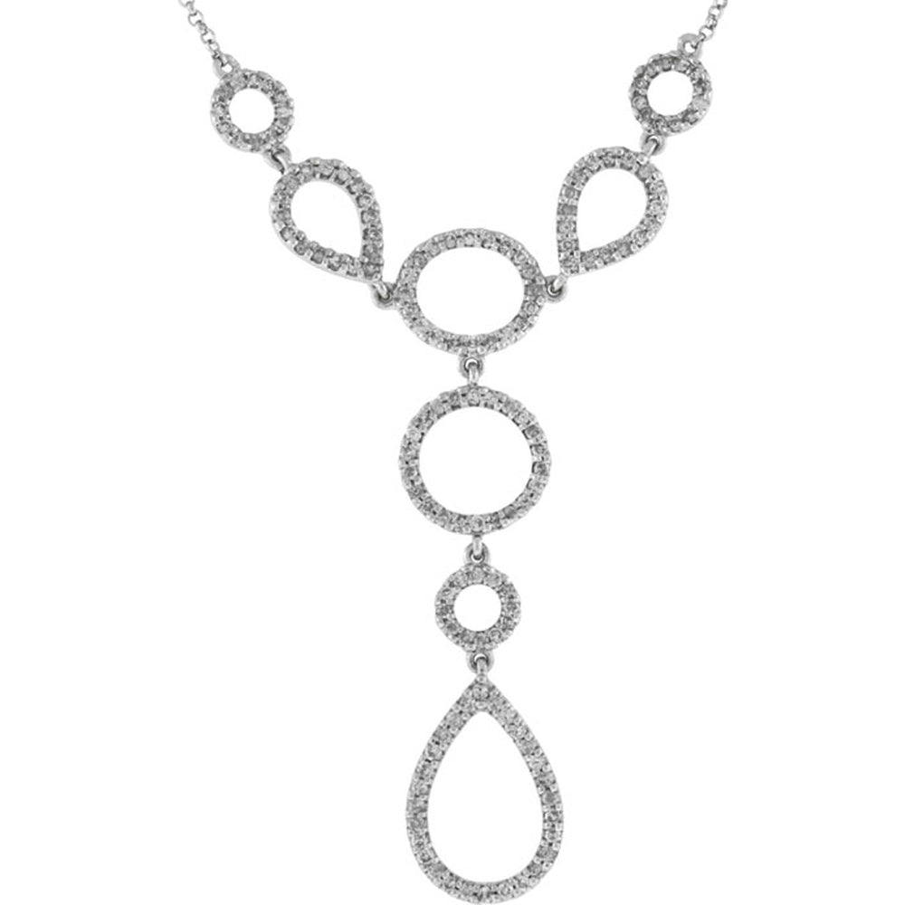 14K White Gold Geometric Drop Lariat Necklace with Pavé Set Round Diamonds - 0.75 Carat Total Diamond Weight - Royal Jewelry