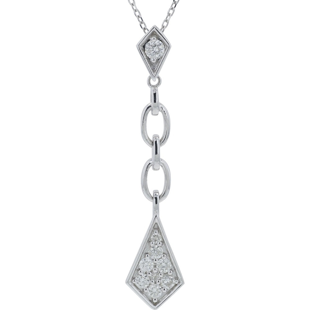 14K White Gold Geometric Drop Pendant Necklace with Prong and Pavé-Set Round Diamonds - 0.25 Carat Total Diamond Weight