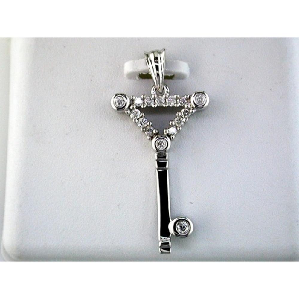 14K White Gold Geometric Drop Pendant with Round Diamonds - 0.25 Carat Total Diamond Weight - Royal Jewelry