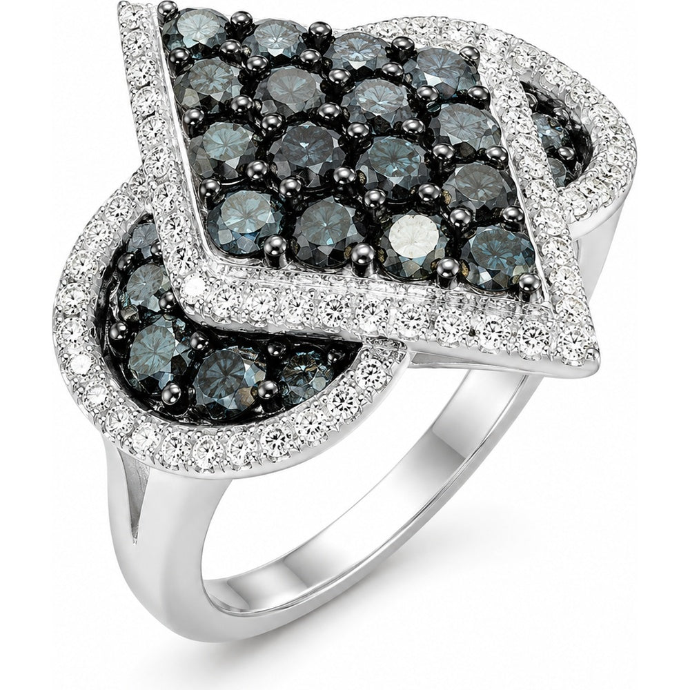14K White Gold Geometric Fashion Ring with Pavé Set Round Black and White Diamonds - 1.94 Carat Total Diamond Weight by Auriventus