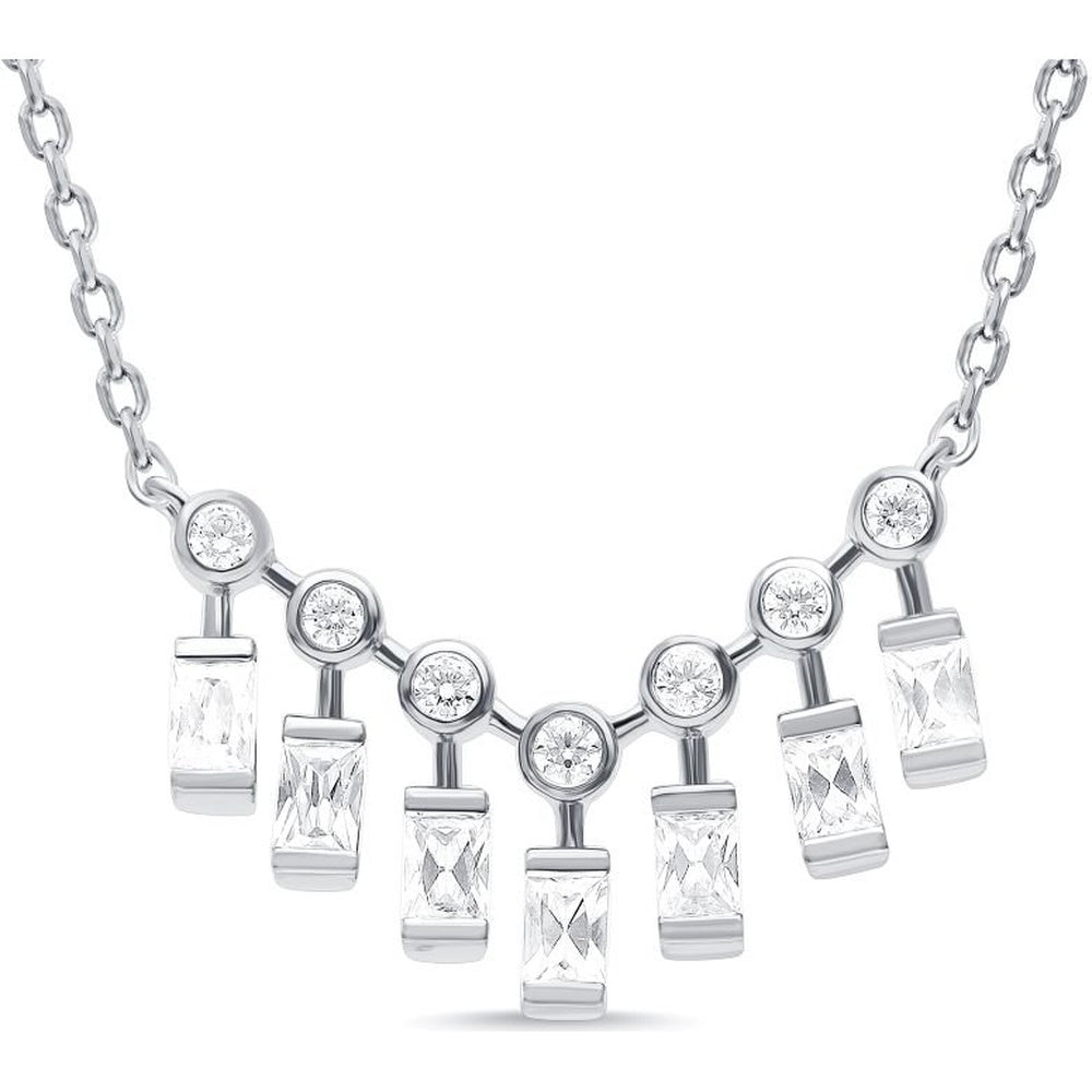 14K White Gold Geometric Fringe Necklace with Bezel-Set Round and Baguette Diamonds - 0.57 Carat Total Diamond Weight by Auriventus