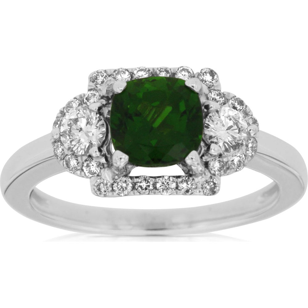 14K White Gold Geometric Halo Ring with Cushion-Cut Russalite and Round Diamonds - 1.10 Carat Russalite and 0.50 Carat Total Diamond Weight - Royal Jewelry