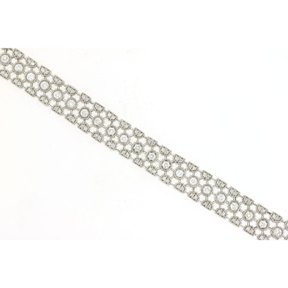 14K White Gold Geometric Honeycomb Link Bracelet with Prong Set Round Diamonds - 1.90 Carat Total Diamond Weight - Royal Jewelry