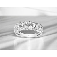 14K White Gold Geometric Honeycomb Wedding Band with Prong-Set Round Diamonds - 0.25 Carat Total Diamond Weight - Royal Jewelry