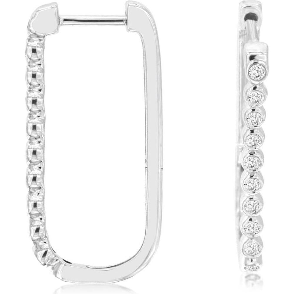 14K White Gold Geometric Hoop Earrings with Bezel Set Round Diamonds - 0.25 Carat Total Diamond Weight - Royal Jewelry