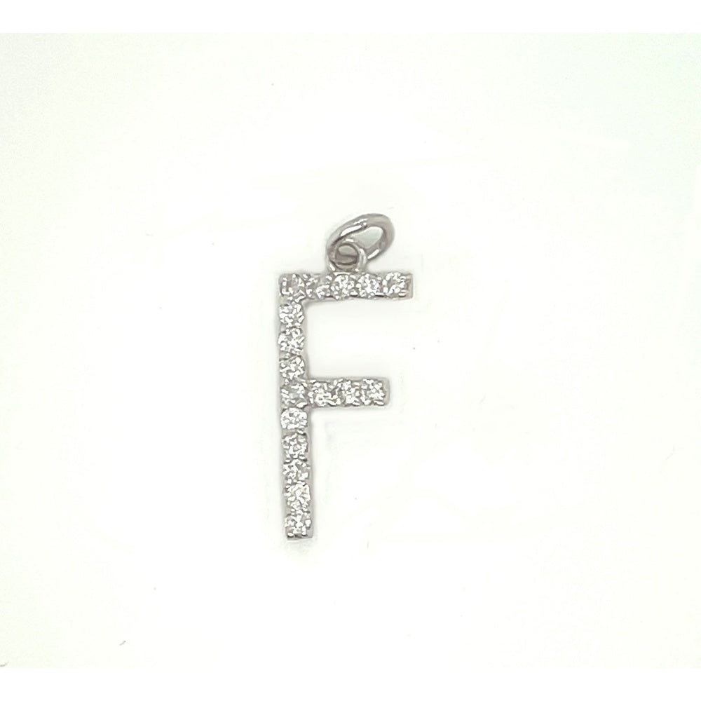 14K White Gold Geometric Initial "F" Pendant with Prong-Set Round Diamonds - 0.18 Carat Total Diamond Weight by Auriventus