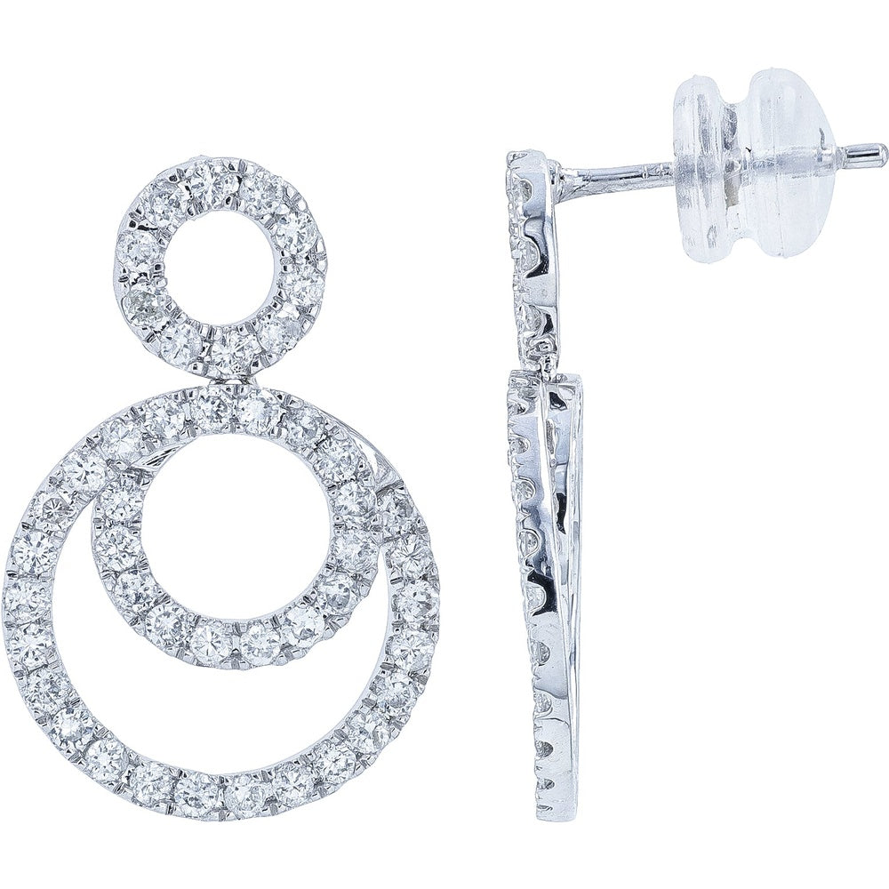 14K White Gold Geometric Interlocking Drop Earrings with Prong-Set Round Diamonds - 1.00 Carat Total Diamond Weight