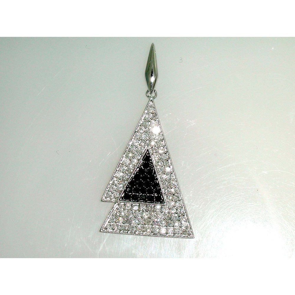 14K White Gold Geometric Inverted Triangle Pendant with Milgrain Set Round Diamonds - 1.10 Carat Total Diamond Weight by Auriventus