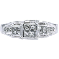 14K White Gold Geometric Invisible Set Princess Cut Diamond Ring - 0.75 Carat Total Diamond Weight