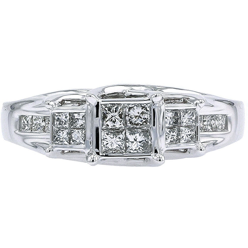 14K White Gold Geometric Invisible Set Princess Cut Diamond Ring - 0.75 Carat Total Diamond Weight