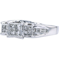 14K White Gold Geometric Invisible Set Princess Cut Diamond Ring - 0.75 Carat Total Diamond Weight