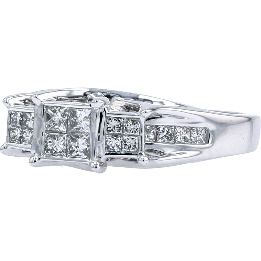 14K White Gold Geometric Invisible Set Princess Cut Diamond Ring - 0.75 Carat Total Diamond Weight