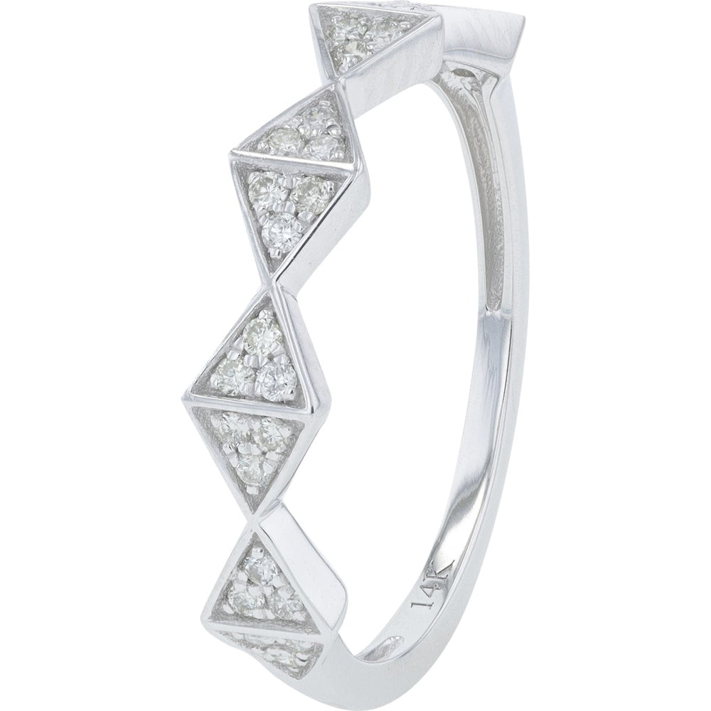 14K White Gold Geometric Kite-Shaped Pavé Diamond Band - 0.15 Carat Total Diamond Weight