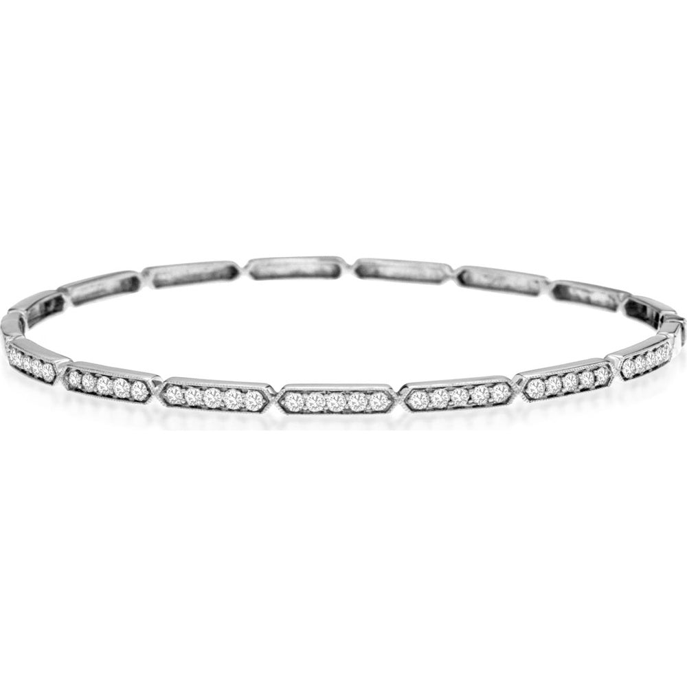 14K White Gold Geometric Link Bangle Bracelet with Channel Set Round Diamonds - 0.75 Carat Total Diamond Weight - Royal Jewelry
