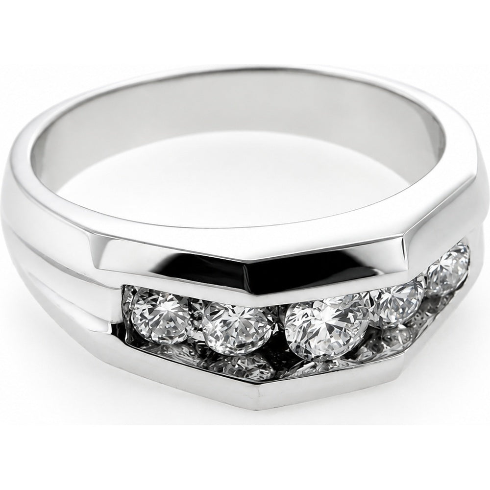 14K White Gold Geometric Men's Band with Channel-Set Round Diamonds - 0.80 Carat Total Diamond Weight by Auriventus