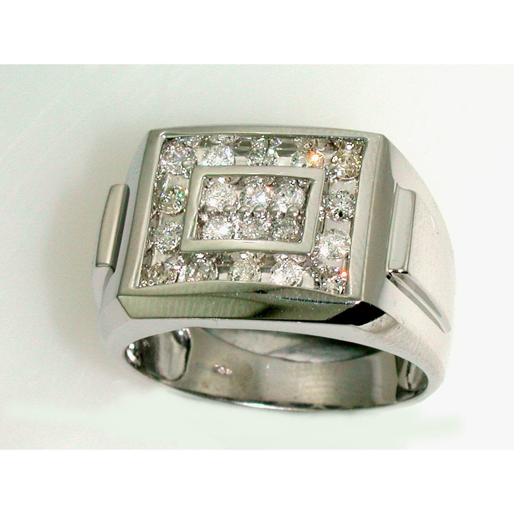 14K White Gold Geometric Men's Ring with Channel Set Round Diamonds - 1.10 Carat Total Diamond Weight by Auriventus