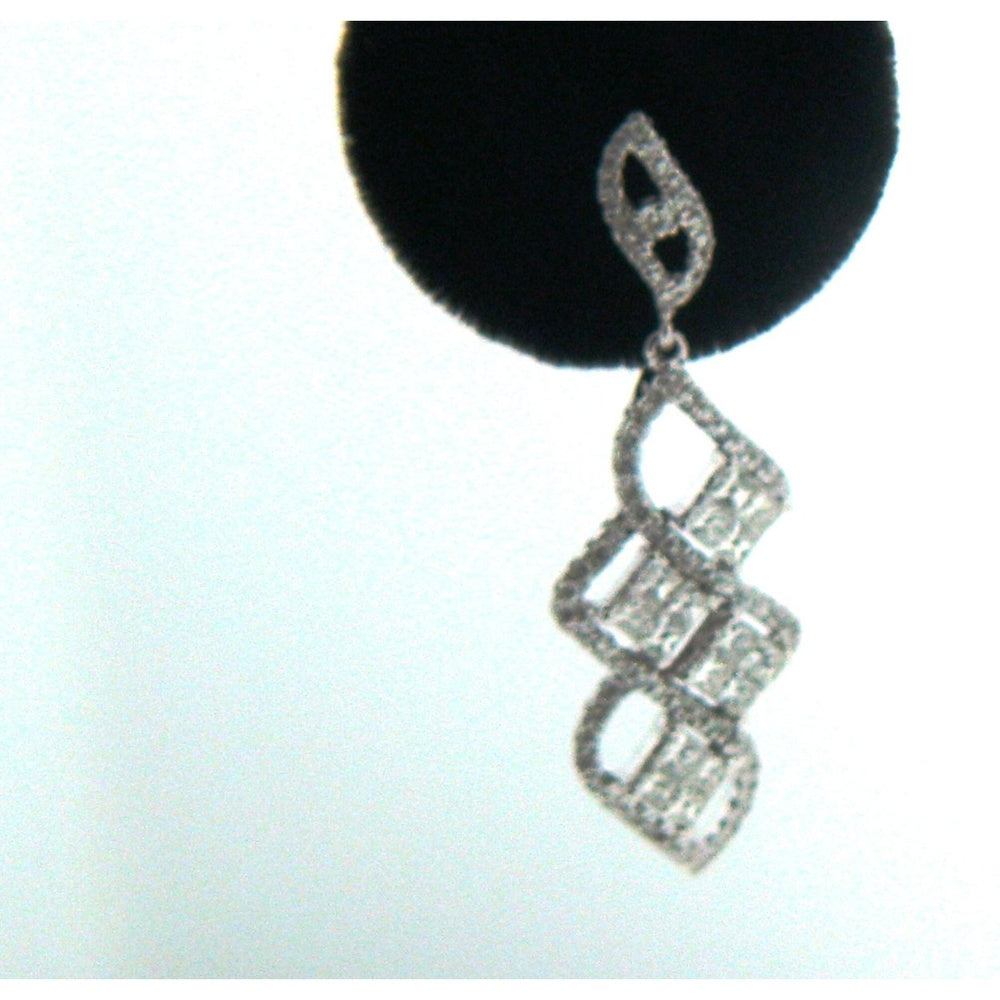 14K White Gold Geometric Milgrain Diamond Dangle Earrings - 1.95 Carat Total Diamond Weight by Auriventus