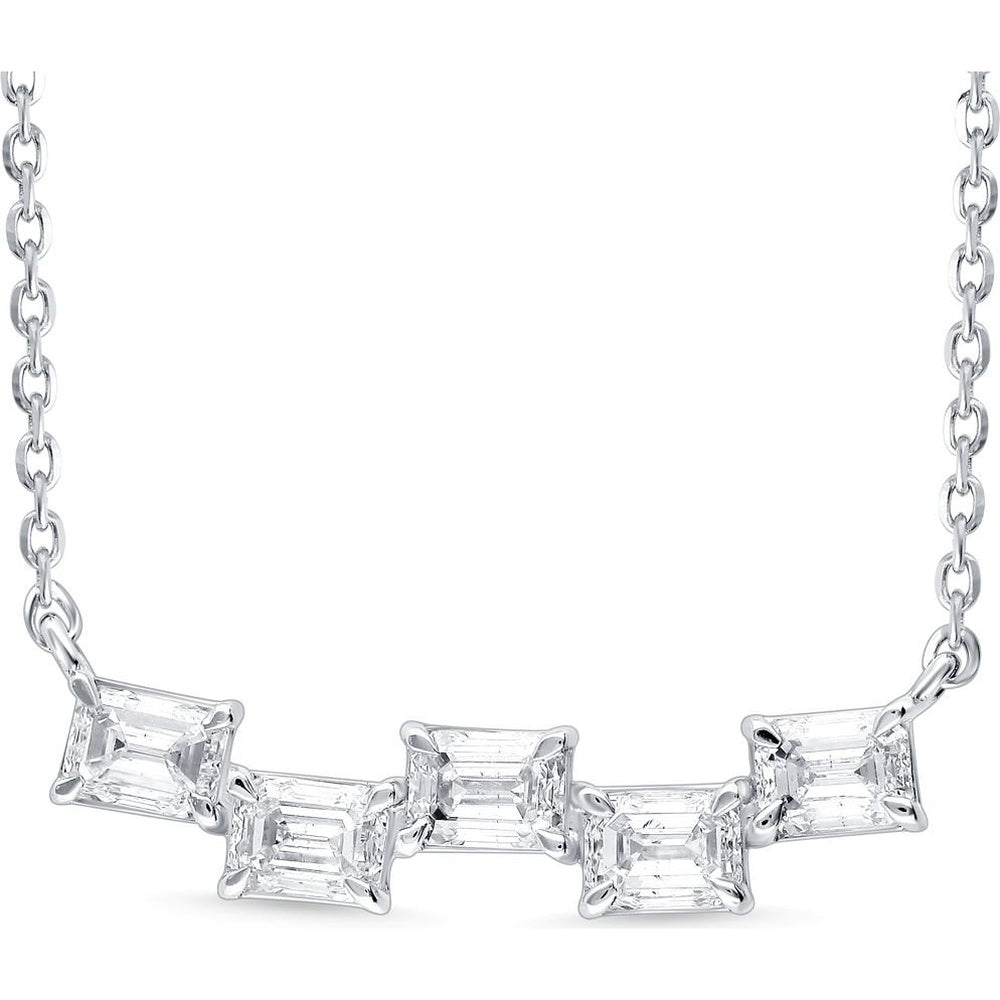 14K White Gold Geometric Necklace with Prong-Set Emerald Cut Diamonds - 0.70 Carat Total Diamond Weight by Auriventus