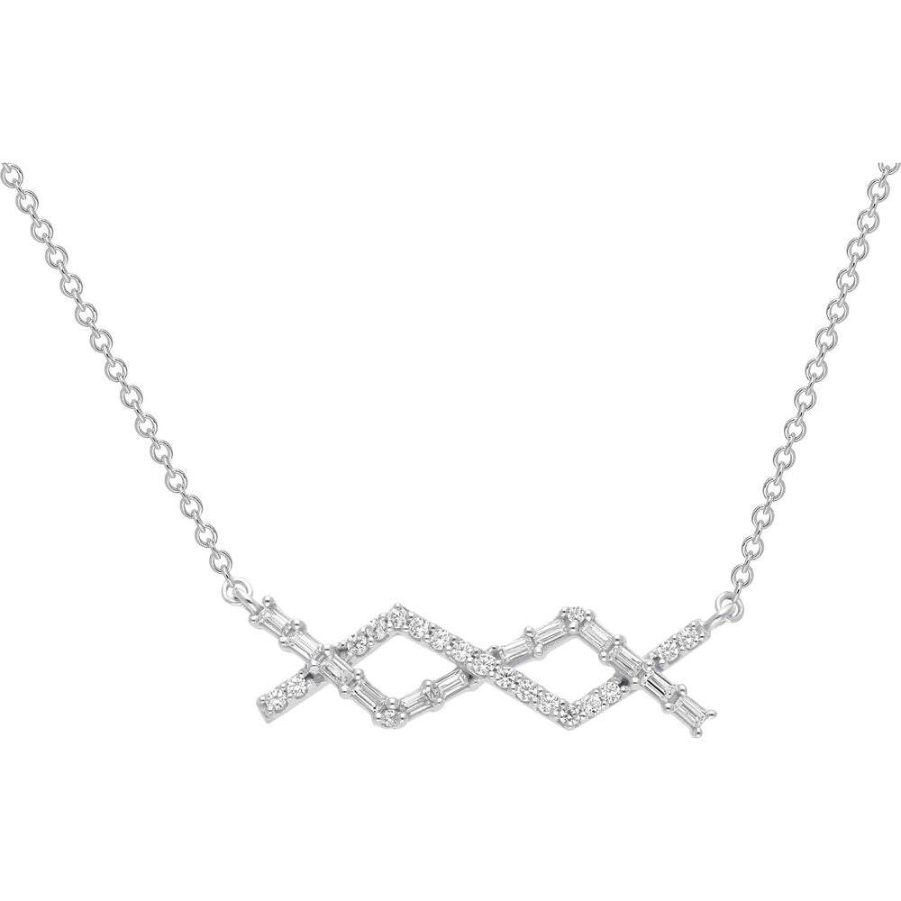14K White Gold Geometric Necklace with Prong Set Round and Baguette Diamonds - 0.33 Carat Total Diamond Weight by Auriventus