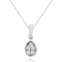 14K White Gold Geometric Octagon Pendant Necklace with Five Prong-Set Round Diamonds - 0.10 Carat Total Diamond Weight - Royal Jewelry