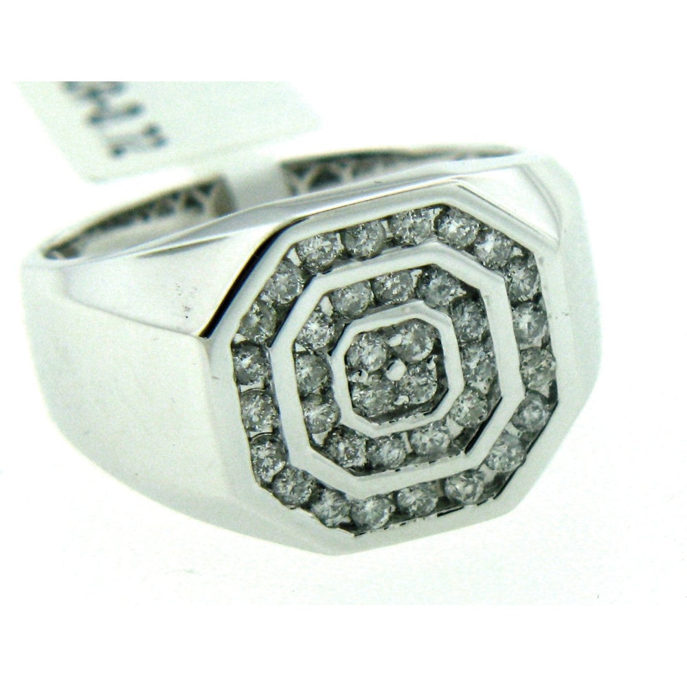 14K White Gold Geometric Octagon Ring with Pave Set Round Diamonds - 0.72 Carat Total Diamond Weight by Auriventus