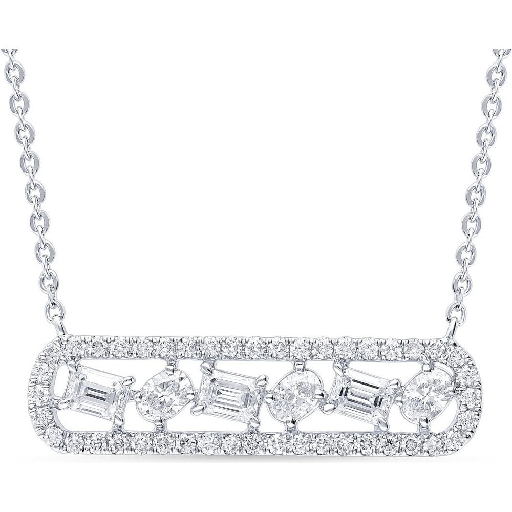 14K White Gold Geometric Open Bar Necklace with Halo Set Marquise and Baguette Diamonds - 1.05 Carat Total Diamond Weight by Auriventus