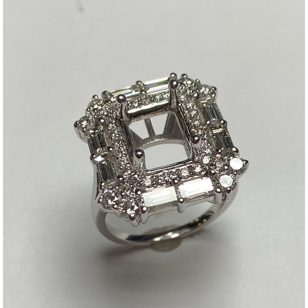 14K White Gold Geometric Open Center Fashion Ring with Round and Baguette Diamonds - 2.41 Carat Total Diamond Weight by Auriventus