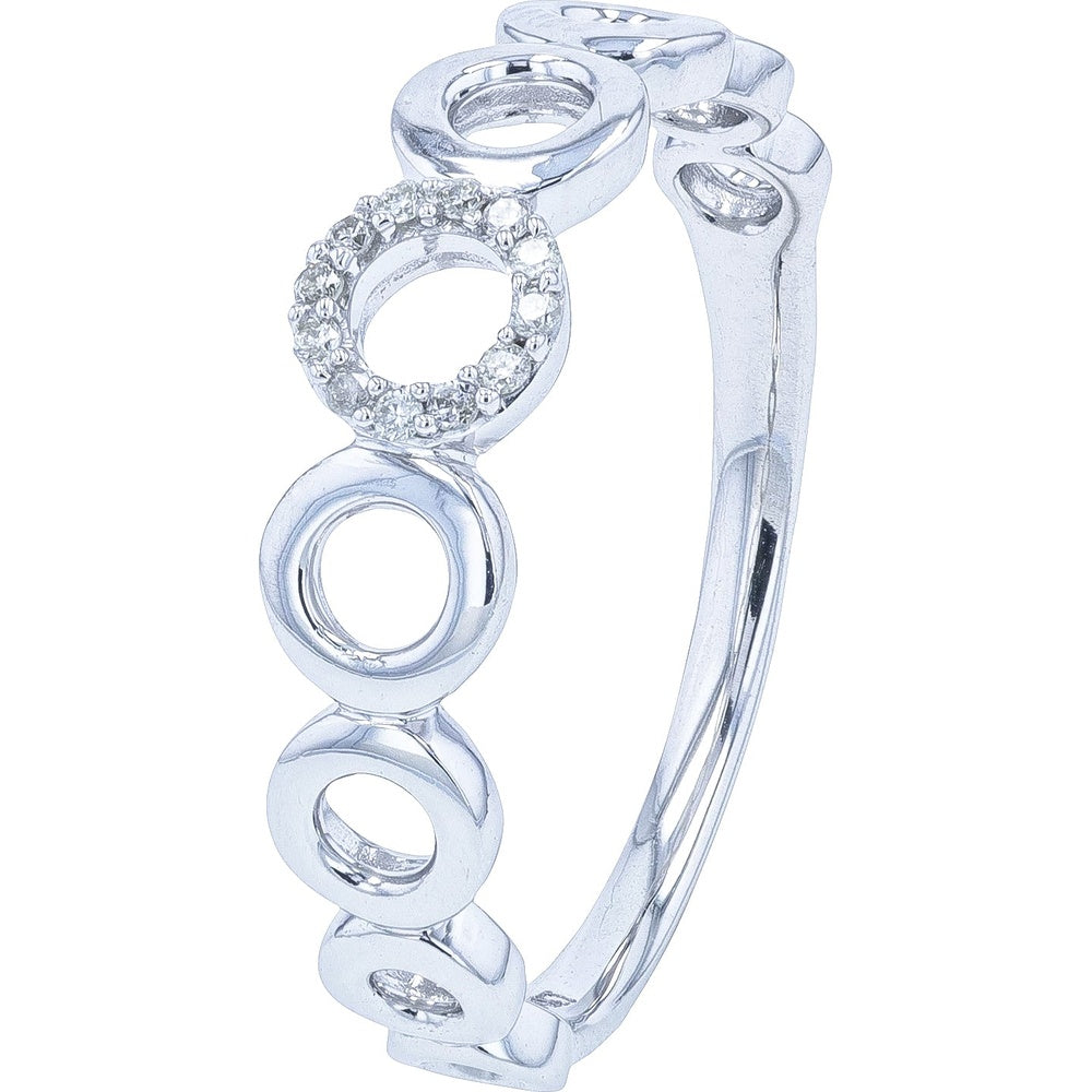 14K White Gold Geometric Open Circle Ring with Diamond Accent - 0.06 Carat Total Diamond Weight