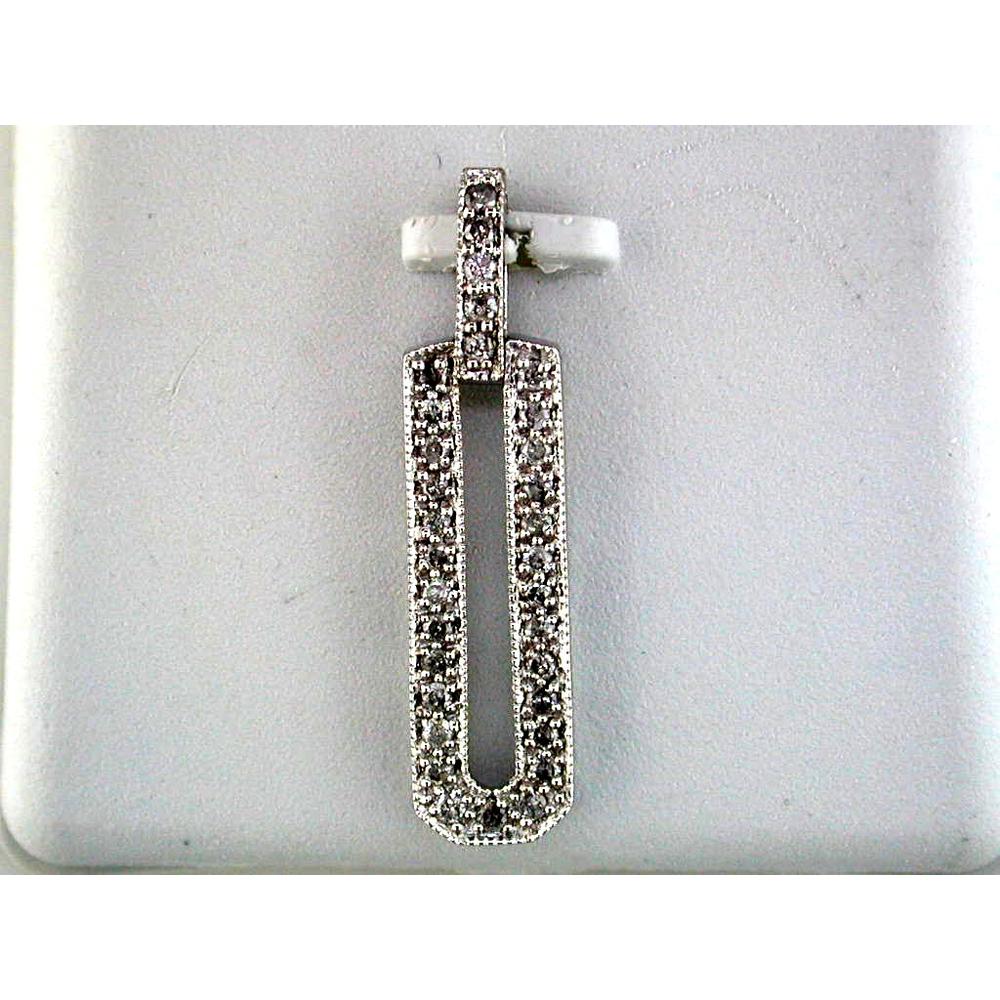 14K White Gold Geometric Open Drop Pendant with Round Diamonds - 0.38 Carat Total Diamond Weight - Royal Jewelry