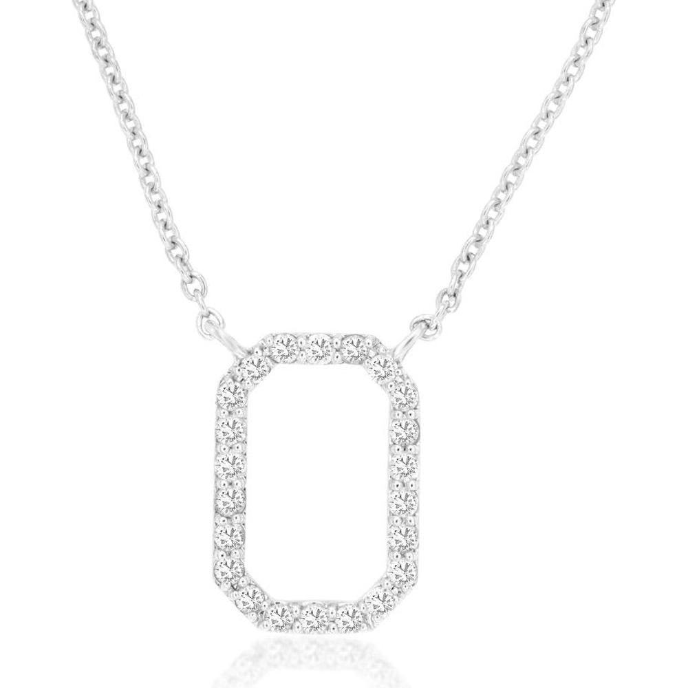 14K White Gold Geometric Open Frame Pendant Necklace with Shared-Prong Set Round Diamonds - 0.21 Carat Total Diamond Weight - Royal Jewelry