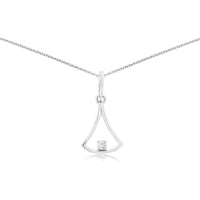 14K White Gold Geometric Open Silhouette Pendant with Bar-Set Square Diamond - 0.022 Carat Total Diamond Weight - Royal Jewelry