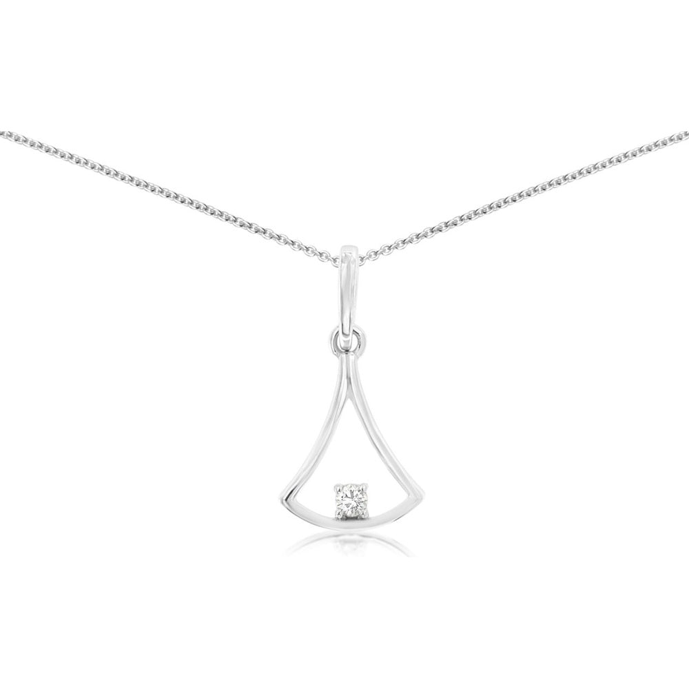 14K White Gold Geometric Open Silhouette Pendant with Bar-Set Square Diamond - 0.022 Carat Total Diamond Weight - Royal Jewelry