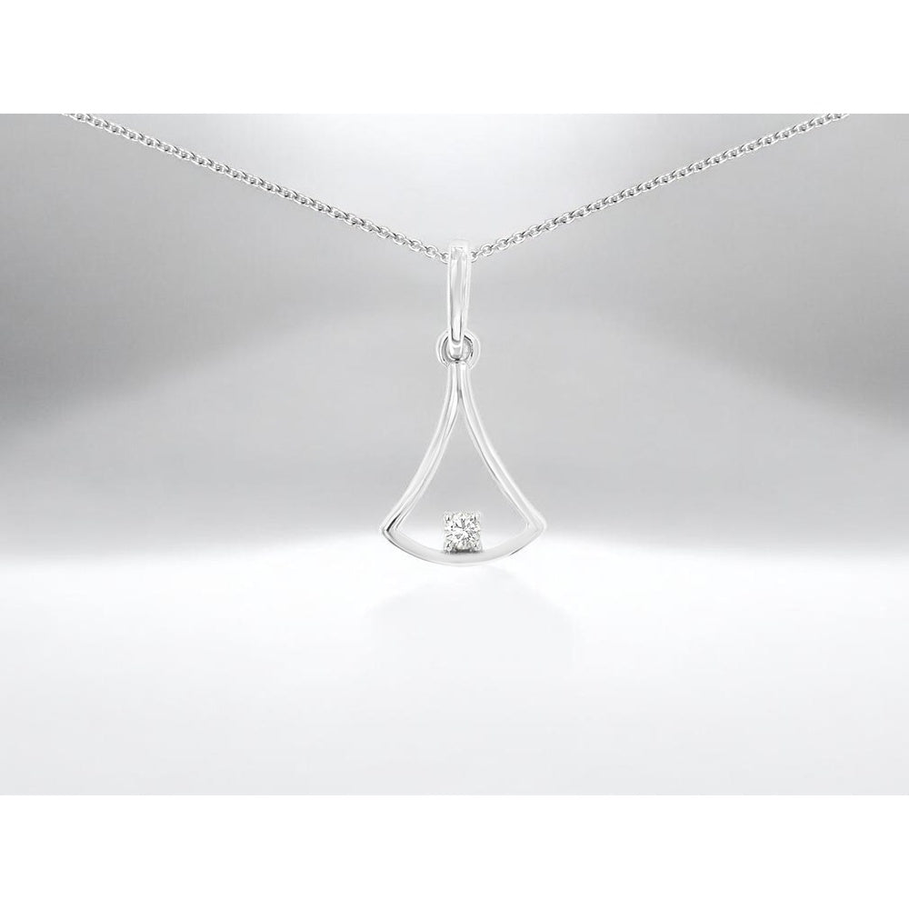 14K White Gold Geometric Open Silhouette Pendant with Bar-Set Square Diamond - 0.022 Carat Total Diamond Weight - Royal Jewelry