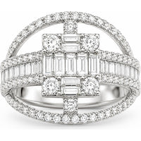 14K White Gold Geometric Openwork Fashion Ring with Channel-Set Baguette and Prong-Set Round Diamonds - 2.11 Carat Total Diamond Weight by Auriventus