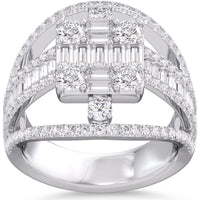 14K White Gold Geometric Openwork Fashion Ring with Channel-Set Baguette and Prong-Set Round Diamonds - 2.11 Carat Total Diamond Weight by Auriventus