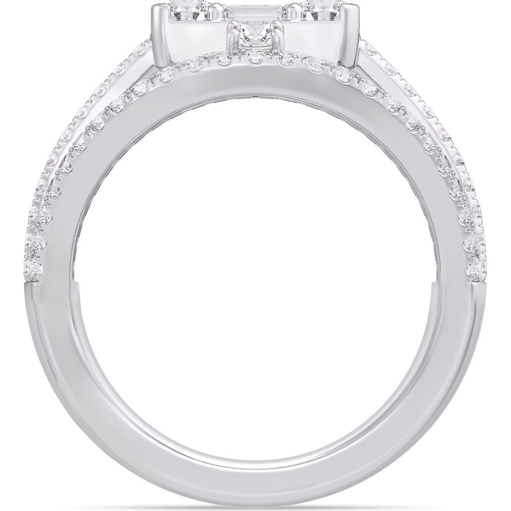 14K White Gold Geometric Openwork Fashion Ring with Channel-Set Baguette and Prong-Set Round Diamonds - 2.11 Carat Total Diamond Weight by Auriventus